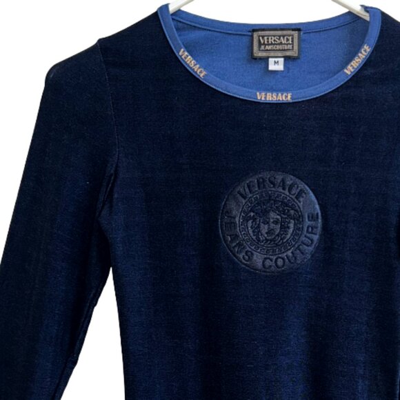 Versace Jeans Couture Vintage Navy Stretch Logo Top M Y2K Designer Rare - Picture 5 of 8